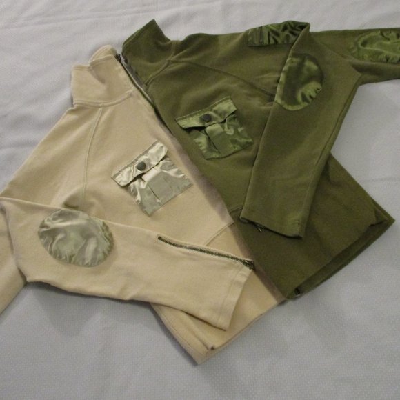 π J.J BASICS VINTAGE GREEN AND BEIGE (2) FULL-ZIP CROP TOPS β SIZE L π - Picture 3 of 15